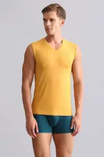 Mısırlı ORGANIC Pamuklu HERCULES Slim Fit V Yaka Sporcu Atlet / T-Shirt Hardal