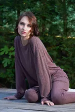 Mısırlı Kadın Viskon Uzun Kollu Takım Kahverengi