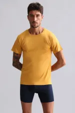 Mısırlı Modal By TENCEL HERCULES Slim Fit Bisiklet Yaka Fanila / T-Shirt Hardal
