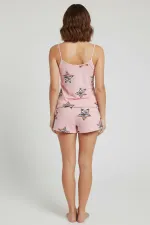 Pamuklu Askılı Tişört Şort Takım Pembe