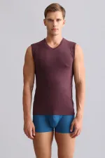 Mısırlı ORGANIC Pamuklu HERCULES Slim Fit V Yaka Sporcu Atlet / T-Shirt Mor