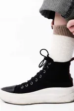 Mısırlı Kadın Koyun Yünü Tekli Soket Çorap Ekru