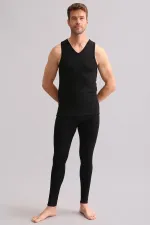 Débardeur/T-shirt de sport thermique en bambou égyptien à col en V noir