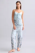 Mısırlı Kadın Viskon Dokuma Pijama Mavi