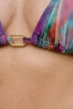 Mısırlı Tül Detaylı Üçgen Brazilian Bikini Takım Mor/Batik