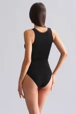 Débardeur/T-shirt en dentelle à larges bretelles noires, en modal égyptien TENCEL LACE