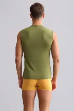 Mısırlı ORGANIC Pamuklu HERCULES Slim Fit V Yaka Sporcu Atlet / T-Shirt Haki