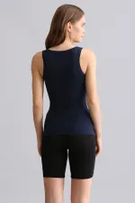 Mısırlı Modal By TENCEL U HELEN Thick Strap Long T-Shirt / Tank Top Navy Blue