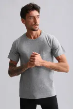 Mısırlı BAMBU HERCULES Slim Fit Bisiklet Yaka Fanila / T-Shirt Gri Melanj
