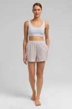 Mısırlı Kadın Pamuk Ekoseli Mini Şort Açık Pembe