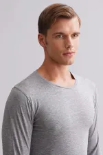 Mısırlı Modal By TENCEL HERCULES Slim Fit Bisiklet Yaka Uzun Kollu Fanila / T-Shirt Gri Melanj