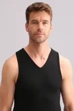 Débardeur/T-shirt de sport thermique en bambou égyptien à col en V noir