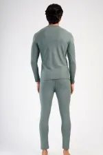 Men's Crew Neck Long-Sleeve Undershirt Set, Khaki