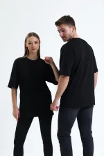 Mısırlı Unisex Pamuklu Oversize Relax Fit Tişört Siyah
