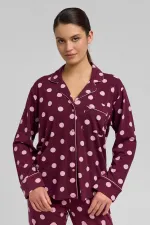 Mısırlı Women's Modal Polka Dot Pajama Set Burgundy