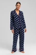 Ensemble pyjama égyptien pour femme en modal à pois bleu marine