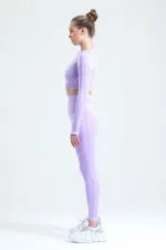 Mısırlı Kadın Kalça Toparlayıcı Çemberli Crop-Tayt Takım Lila