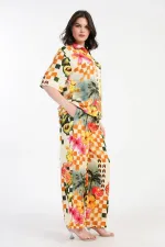 Mısırlı Kadın Viskon Kısa Kollu Gömlek Takım Çok Renkli