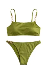 Mısırlı Zincir Detaylı Soft Straplez Bikini Takım Çağla Yeşili