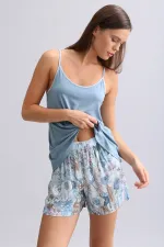 Mısırlı Kadın Örme İp Askılı Biye Detaylı Atlet Mavi