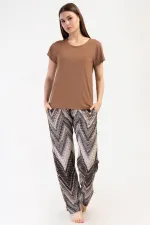 Mısırlı Women's Viscose Short-Sleeved Pajama Set Brown