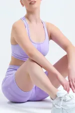 Mısırlı Kadın Kalça Toparlayıcı Çemberli Bralet-Şort Tayt Takımı Lila