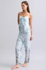 Mısırlı Kadın Viskon Dokuma Pijama Mavi