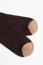 Mısırlı Unisex Alpaka Yünü Kışlık Çemberli Tekli Soket Çorap Kahverengi
