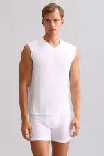 Mısırlı BAMBU ZEUS LUXURY Regular Fit V Yaka Sporcu Atlet / T-Shirt Beyaz