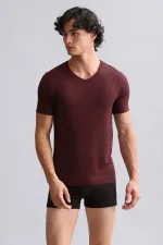 Mısırlı Modal By TENCEL HERCULES Slim Fit V Yaka Fanila / T-Shirt Bordo