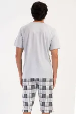 Ensemble Capri à manches courtes à motifs pour homme, gris chiné, style égyptien