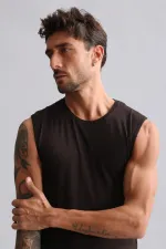 Débardeur/T-shirt de sport marron à col rond en modal égyptien TENCEL HERCULES