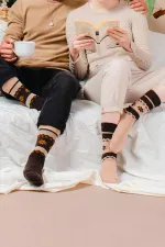 Mısırlı Erkek Alpaka Yünü Kışlık 2 Çift Soket Çorap Bej/Kahverengi