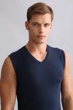 Mısırlı Modal By TENCEL HERCULES Slim Fit V Yaka Sporcu Atlet / T-Shirt Lacivert