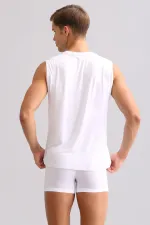 Débardeur/T-shirt de sport blanc à col rond, coupe classique, en bambou égyptien Zeus Luxury