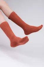 Mısırlı Kadın Pamuklu Havlu Tekli Soket Çorap Kiremit