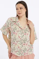 Mısırlı MÜSLİN Pamuklu Çiçekli Gömlek Pembe