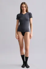 Mısırlı Modal By TENCEL VICTORIA V Yaka Fanila / T-Shirt Antrasit