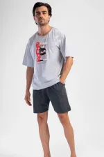 Ensemble pyjama égyptien pour homme en coton gris chiné à manches courtes