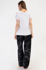 Mısırlı Kadın Viskon Kısa Kollu Pijama Takımı Beyaz