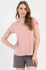 Mısırlı Kadın Viskon Kısa Kollu Şort Pijama Takımı Toz Pembe