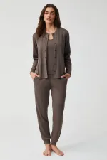 Mısırlı Kadın Üçlü Pijama Takımı Kahverengi