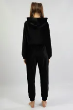 Mısırlı Kadın Kadife Uzun Kollu Pijama Takımı Siyah