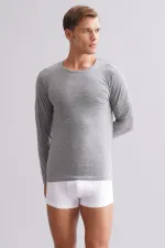 Mısırlı Modal By TENCEL HERCULES Slim Fit Bisiklet Yaka Uzun Kollu Fanila / T-Shirt Gri Melanj