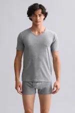 Mısırlı Modal By TENCEL HERCULES Slim Fit V Yaka Fanila / T-Shirt Gri Melanj