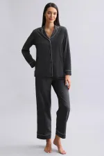 Mısırlı Kadın %100 Pamuk Pijama Takımı Siyah