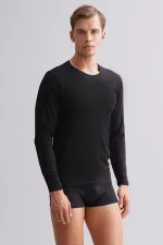Mısırlı Modal By TENCEL HERCULES Slim Fit Crew Neck Long Sleeve Undershirt/T-Shirt Black
