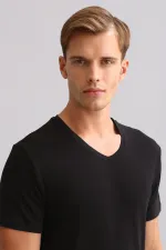 Mısırlı BAMBU ZEUS LUXURY Regular Fit V Yaka Fanila / T-Shirt Siyah