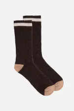 Mısırlı Unisex Alpaka Yünü Kışlık Çemberli Tekli Soket Çorap Kahverengi