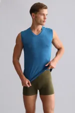 Mısırlı ORGANIC Pamuklu HERCULES Slim Fit V Yaka Sporcu Atlet / T-Shirt Petrol